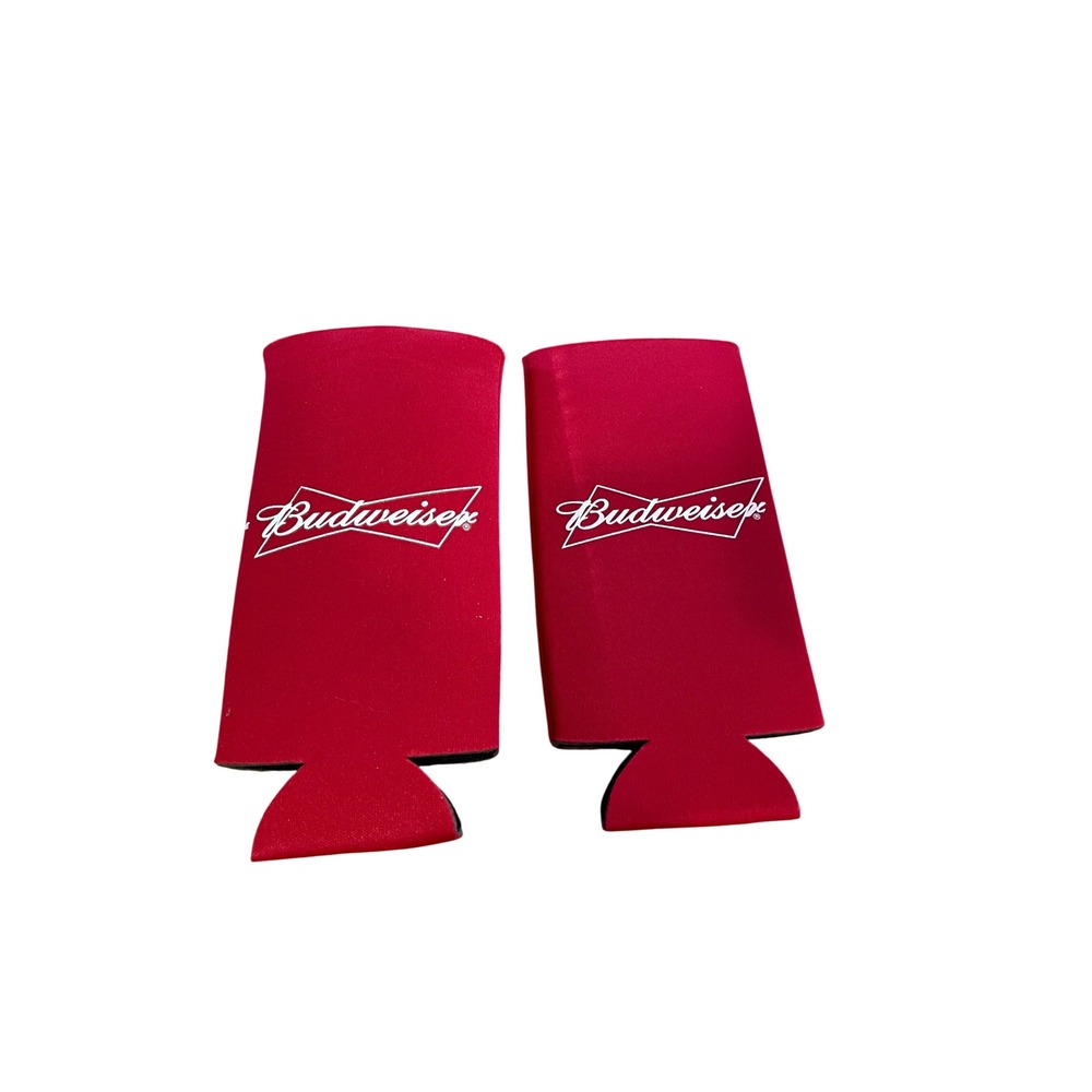 Budweiser Slim Can Koozie Set of 2 Red Neoprene Insulated Beverage Sleeves Logo